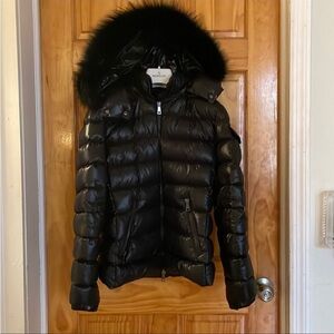 Moncler Black Puffer Jacket with Fur Trim Hood